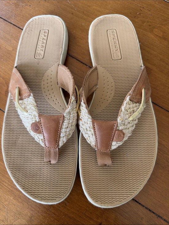 Sperry Shoes - Sperry Tan and Cream Braided Thong Sandals